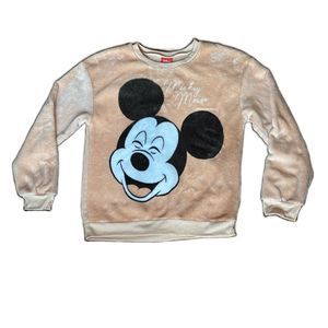 Disney Mickey Mouse Womens XL Fuzzy Soft Warm Sweatshirt Pink Crew Neck Pullover